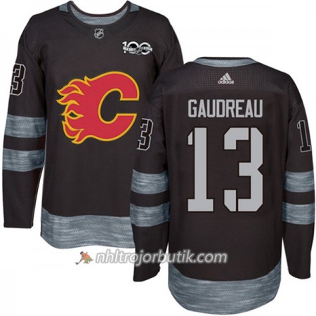 Män Ishockey Calgary Flames Tröja Johnny Gaudreau 13 1917-2017 100th Anniversary Adidas Svart Authentic